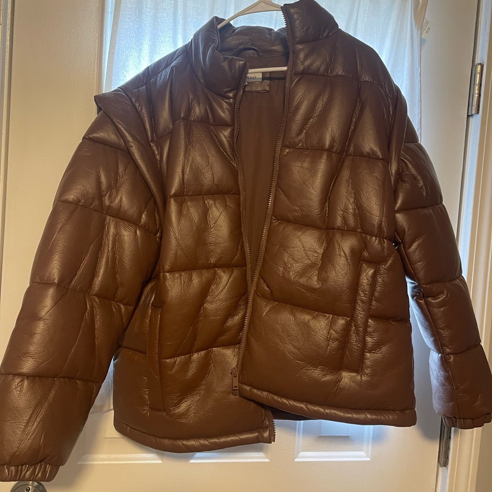 WeWoreWhat Brown faux leather puffer jacket